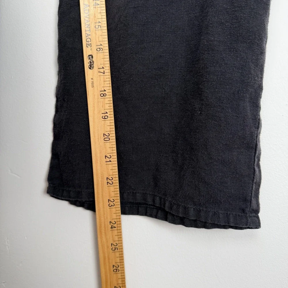 FLAX‎ Jeanne Engelhart Size M Black 100% Linen Wide Leg Elastic Waist Pants
